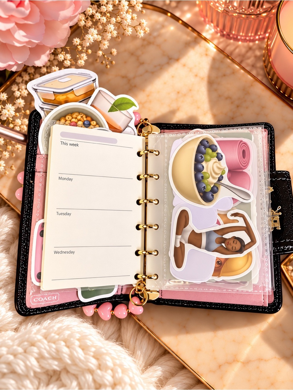 Coach Black Signature Kids Card Case with Pink Beaded Strap - Picture 9 of 12